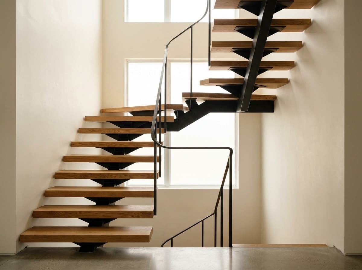 Escalier suspendu chêne & acier — Longueuil