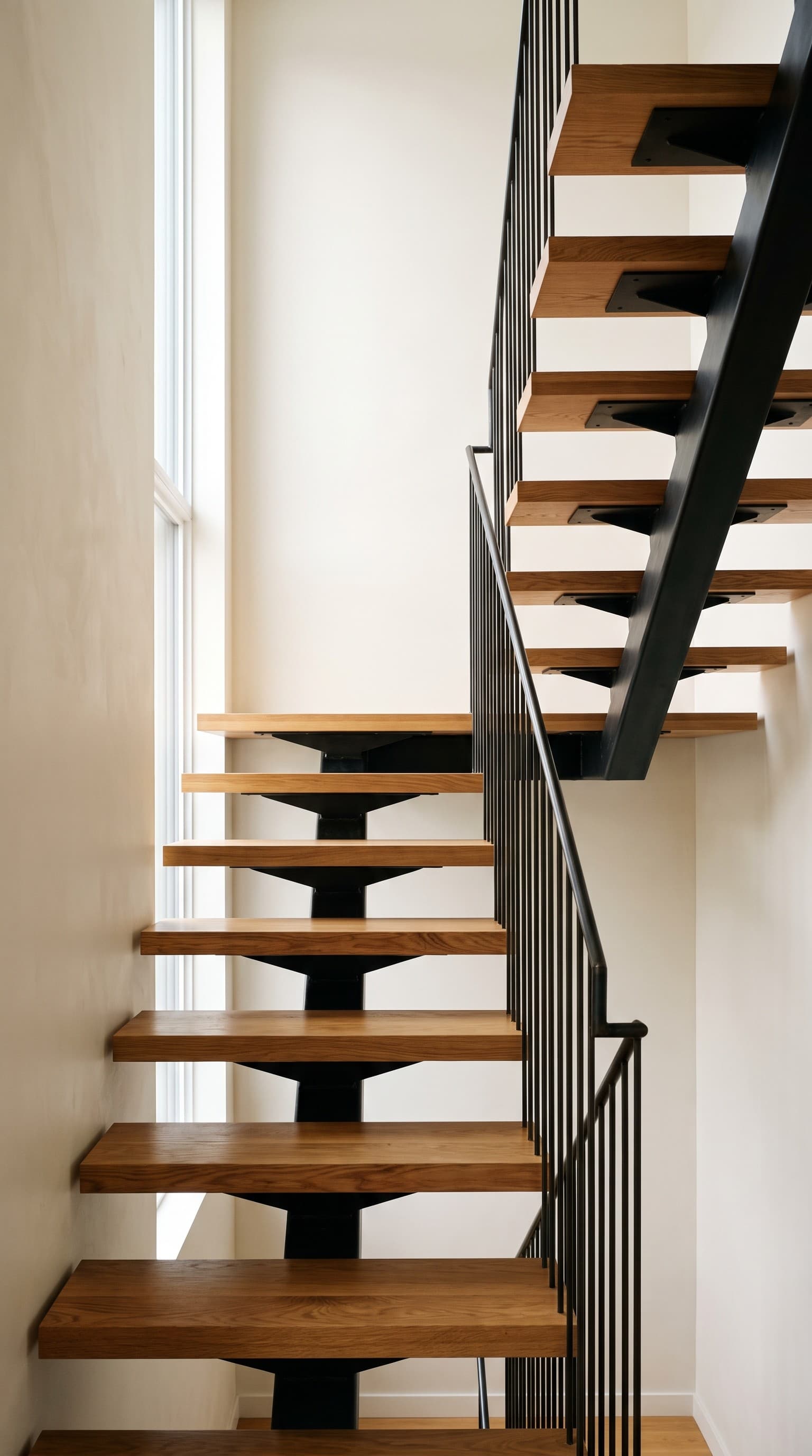 Escalier en chêne massif sur limon d’acier